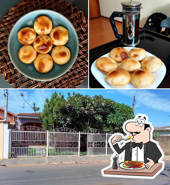 A comida e exterior do restaurante