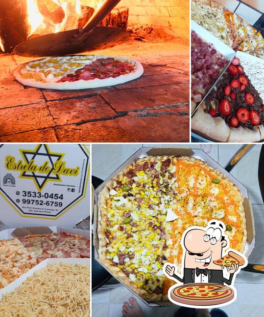 Escolha pizza no Pizzaria E Esfiharia Estrela de Davi