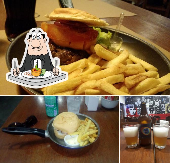 A ilustração do Hand Burger’s comida e cerveja