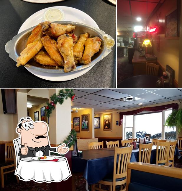 Among various things one can find dining table and meat at Zachary's Pizza Waterbury