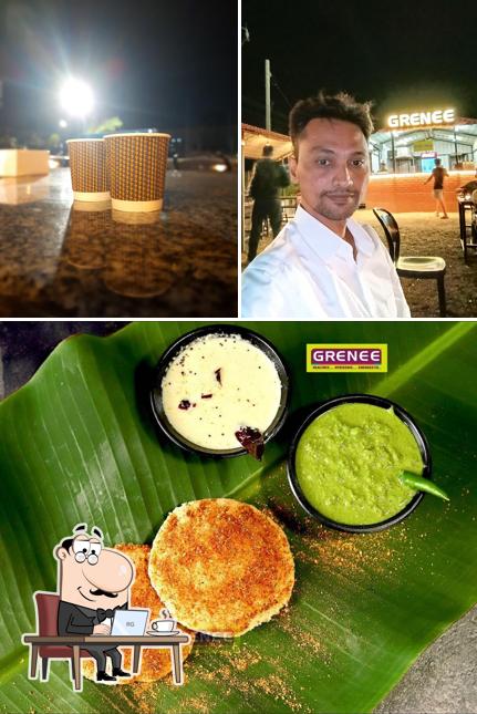 The restaurant's interior and food