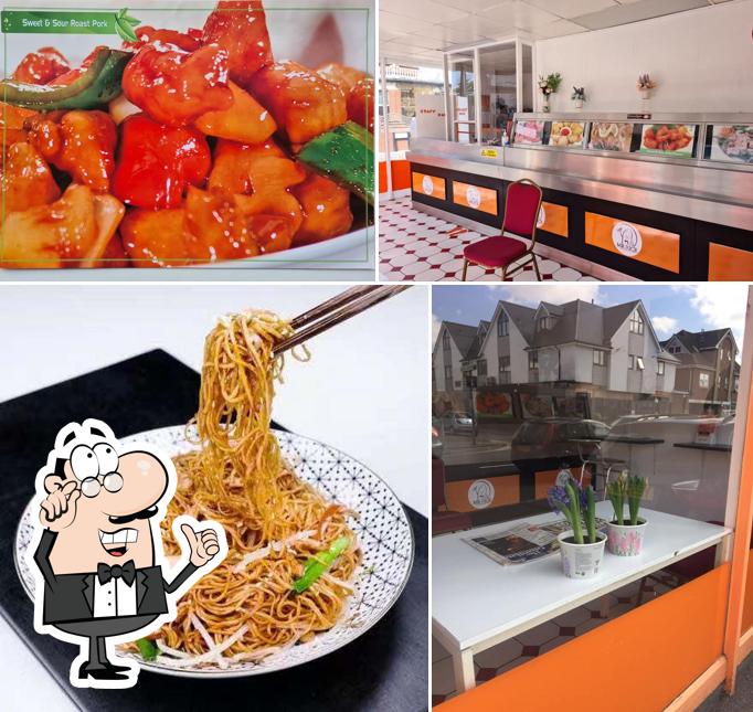 Observa las fotografías que muestran interior y comida en Mr Rice Thai & Chinese