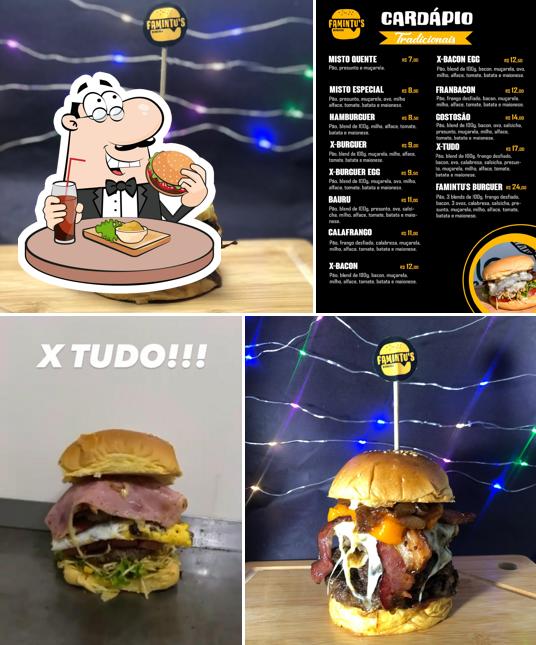 Experimente um dos hambúrgueres disponíveis no Famintus Burguer Janaúba