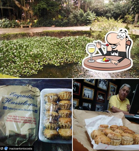 Confira a imagem ilustrando comida e exterior no Empadas Hasselmann