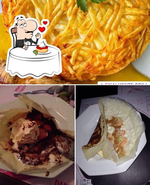 Finalmente Bistrô, Creperia e Grill oferece uma gama de pratos doces