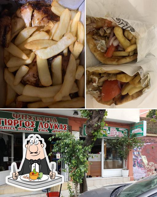 Это фото, где изображены еда и внешнее оформление в Grill Giorgos Loukas