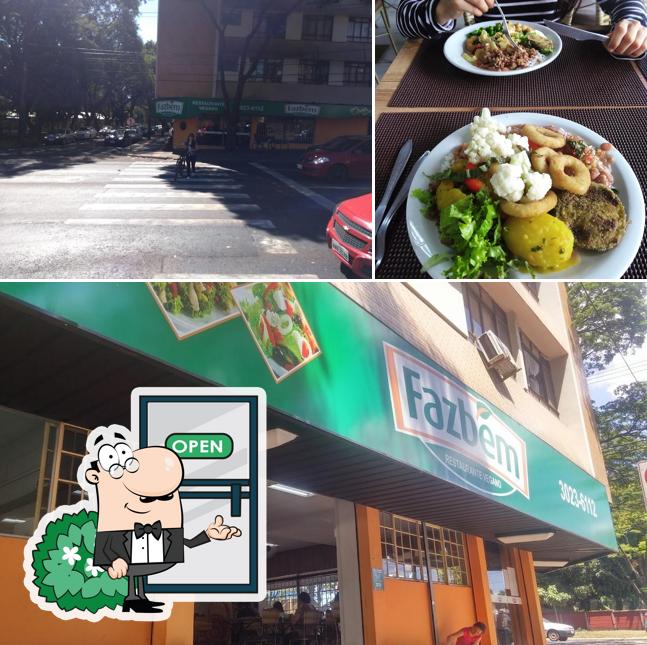 O FazBem Restaurante Vegano se destaca pelo exterior e mesa de jantar