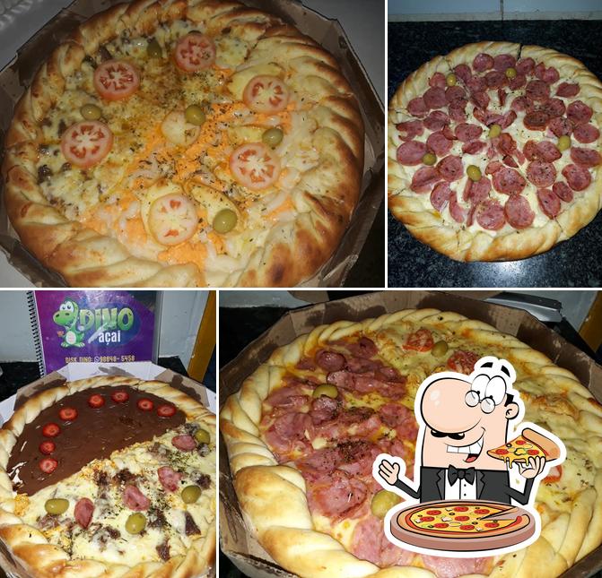 Escolha pizza no Dino Açaí