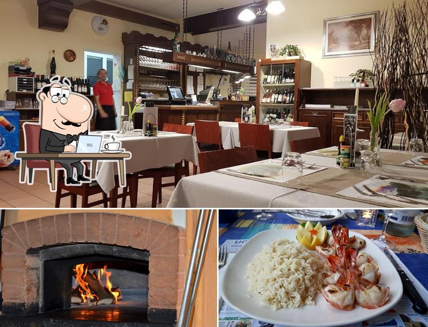 Tra le varie cose da Ristorante Pizzeria B&B Del Ponte Minusio si possono trovare la interni e cibo