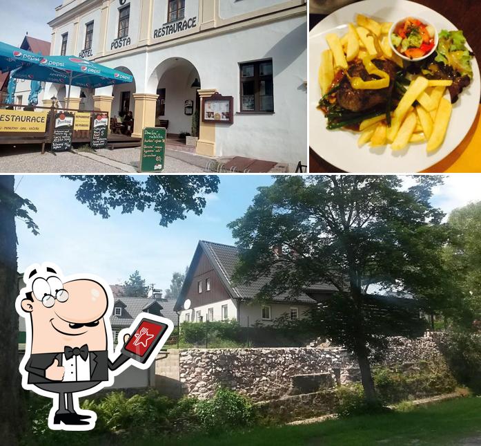 This is the image displaying exterior and fries at Hotel a Restaurace Pošta