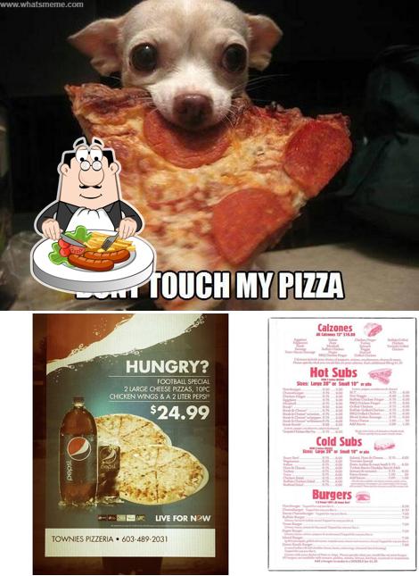 This is the picture depicting food and interior at Townies Pizza
