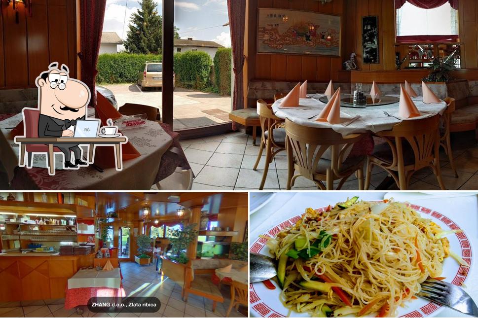 The image of Chinese restaurant Zlata ribica’s interior and food