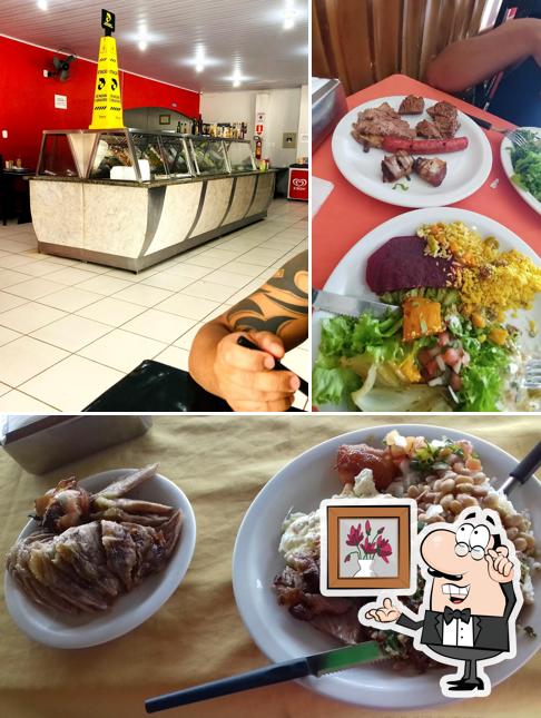 Esta é a ilustração mostrando interior e comida no Churrascaria Porteira do Rio Grande