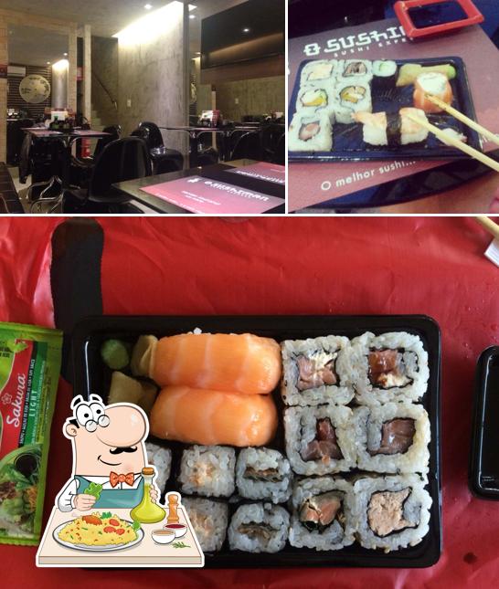 A imagem da comida e interior no O Sushiman