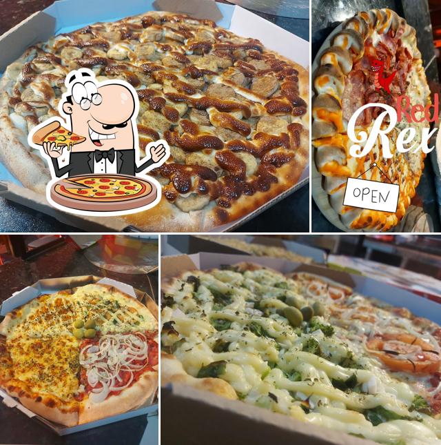 Escolha pizza no Red Rex Pizza