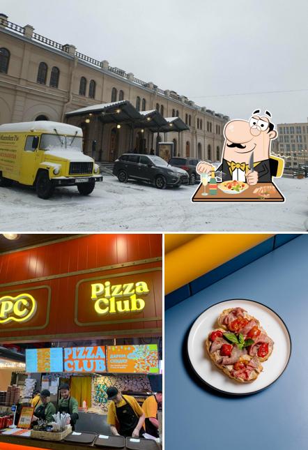 The image of Pizza Club’s food and exterior