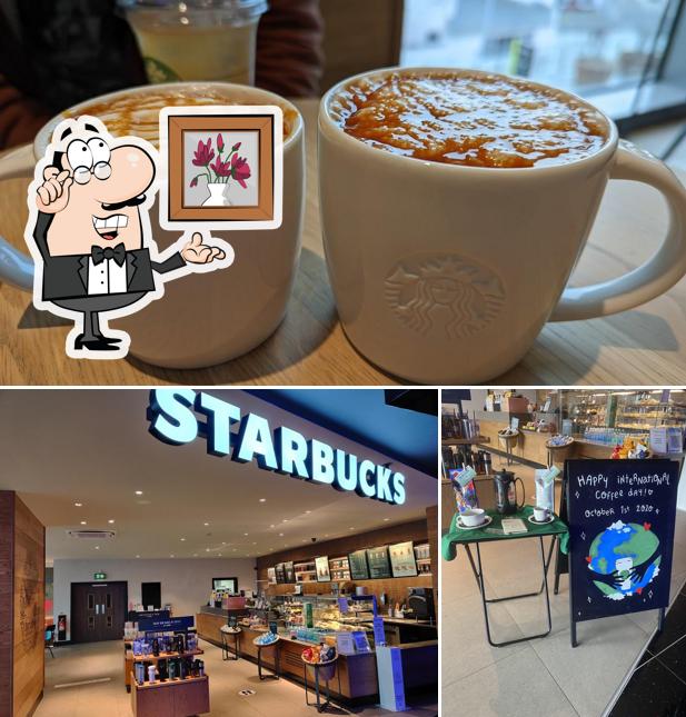 The photo of interior and beverage at Starbucks Coffee