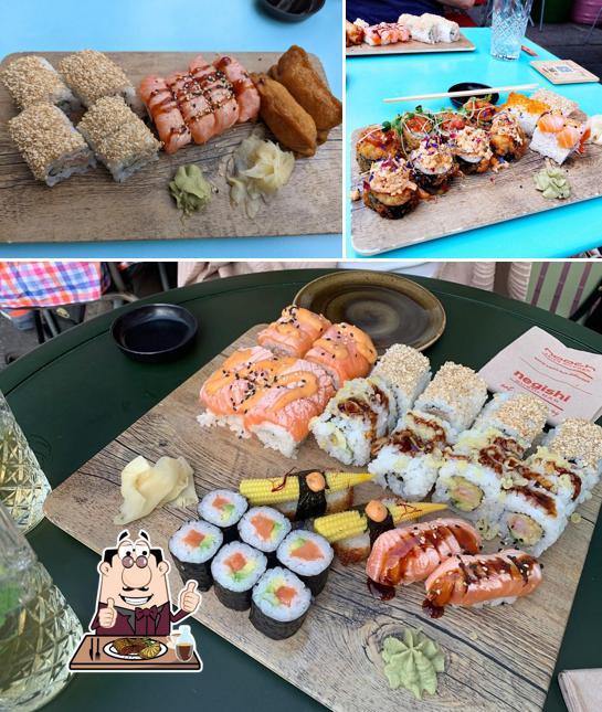 Prova i piatti di carne a Negishi Sushi Bar Archhöfe