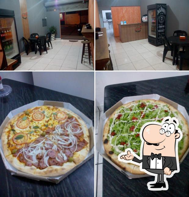 A ilustração da interior e comida no Pizza Del Minêro