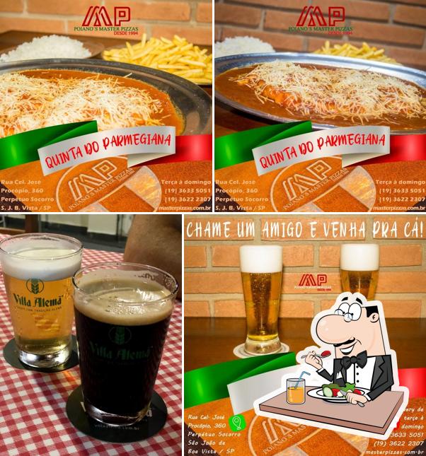 Entre diversos coisas, comida e bebida podem ser encontrados no Poiano's Master Pizzas