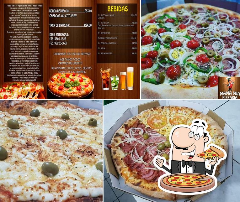 Consiga pizza no Mama Mia Restaurante e Pizzaria