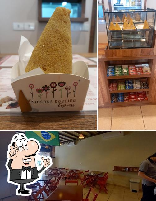 Confira a foto mostrando interior e comida no Kiosque Roseira Express