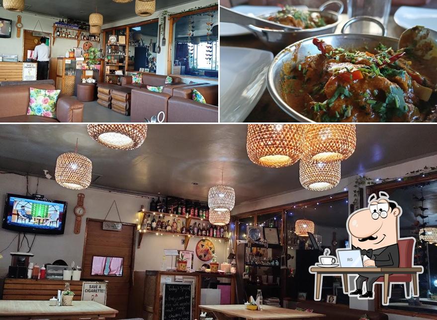 The restaurant's interior and food