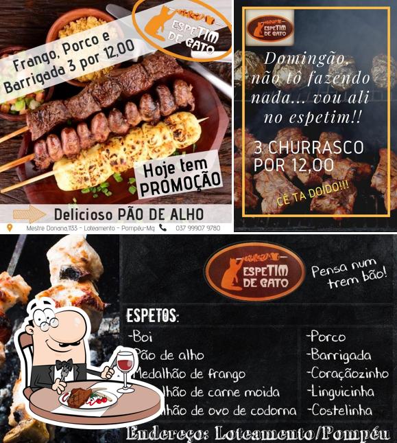 Peça refeições de carne no Espetim de Gato Pompeu MG