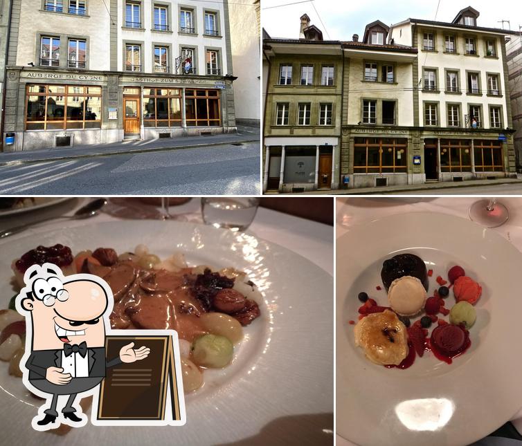 Take a look at the picture displaying exterior and food at Restaurant du Cygne