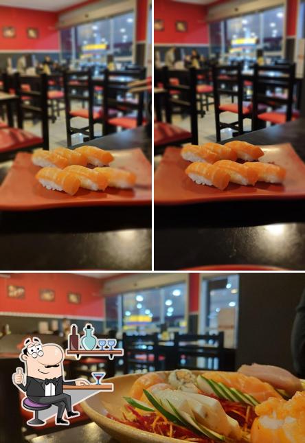 A ilustração da interior e mesa de jantar a Mestre Maki Sushis - Vila Sofia