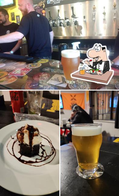 A ilustração da comida e balcão de bar no Emporium Schmitz - Bar de Cervejas Artesanais, Hamburgers e Petiscos