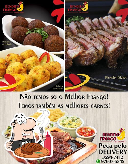 Experimente pratos de carne no Bendito Frango