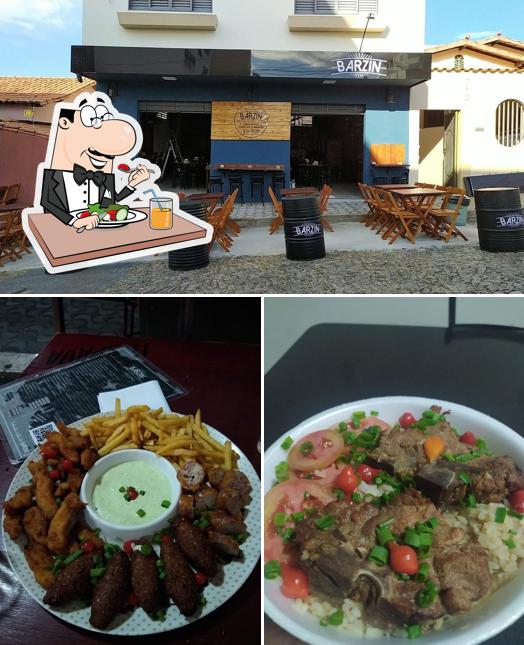 A ilustração do Barzin’s comida e interior