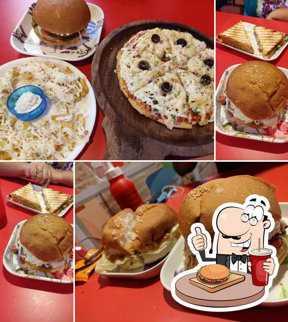 Try out a burger at Pizza Corner
