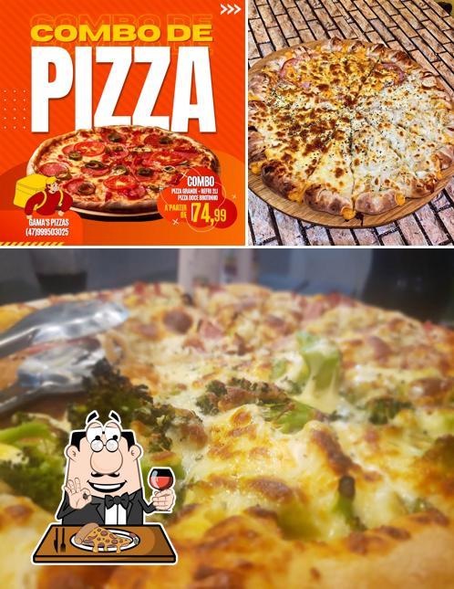 Escolha pizza no Gama's Hambúrgueria e Pizzaria