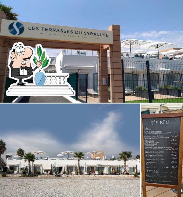 The photo of exterior and blackboard at Les Terrasses du Syracuse