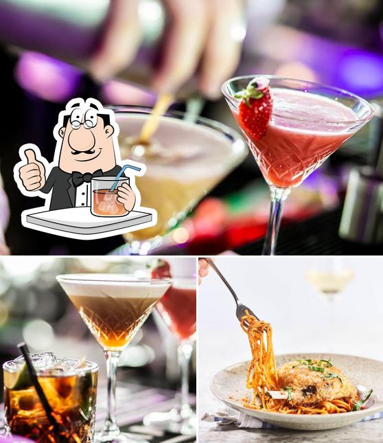 Check out the photo showing drink and food at Marco's New York Italian Leicester