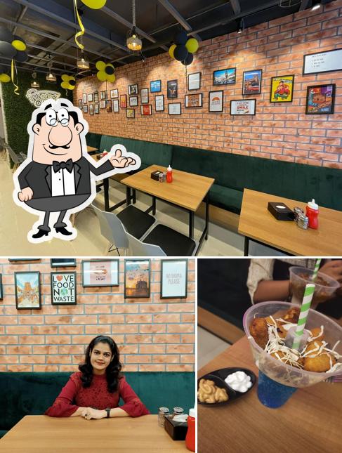 This is the image depicting interior and food at Bombay Local