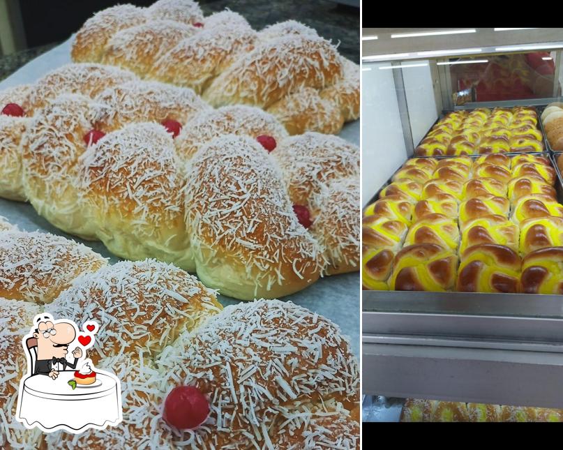 Padaria e confeitaria trigo e sabor 2 serve uma seleção de pratos doces