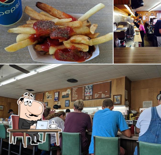 Check out the picture showing interior and fries at Johnson's Drive-In