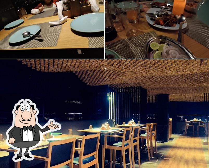 The restaurant's interior and food