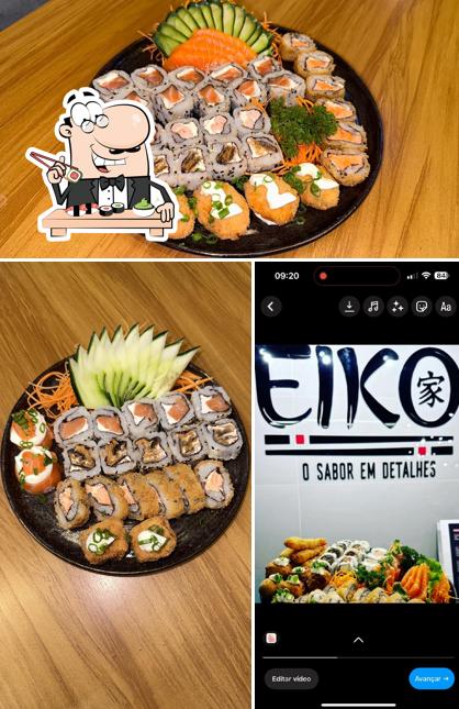 Rolos de sushi são disponibilizados no Eiko sushi