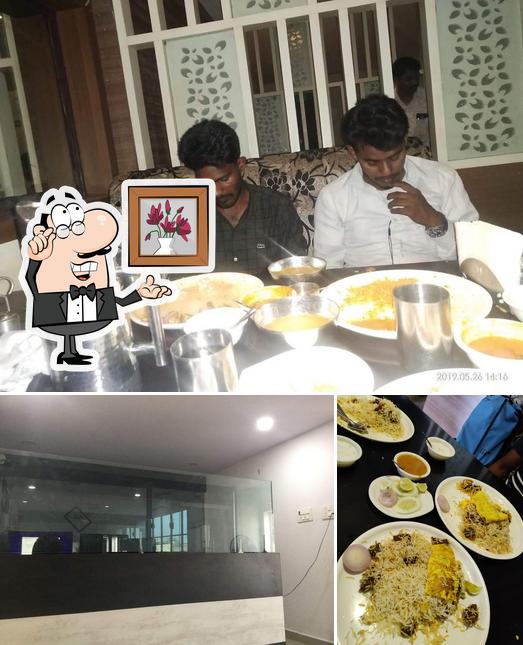 This is the image showing interior and food at Sri Mamatha Family Restaurant And Lodge