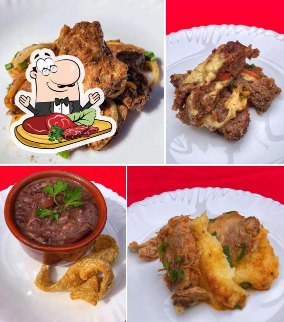 Escolha pratos de carne no Dilícia Marmitex Marmitaria em Taubaté