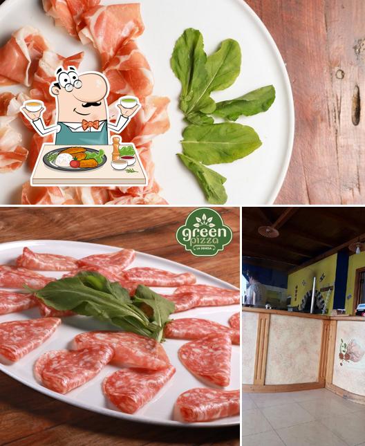 Observa las fotografías que muestran comida y interior en Green Pizza Alte