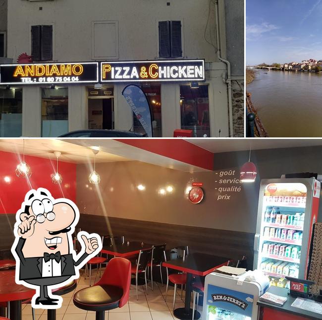 Las imágenes de interior y exterior en Andiamo Pizza