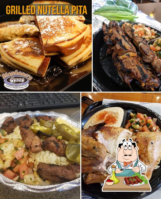 Stephano's Greek & Mediterranean Grill Take Out Only Location sirve platos con carne