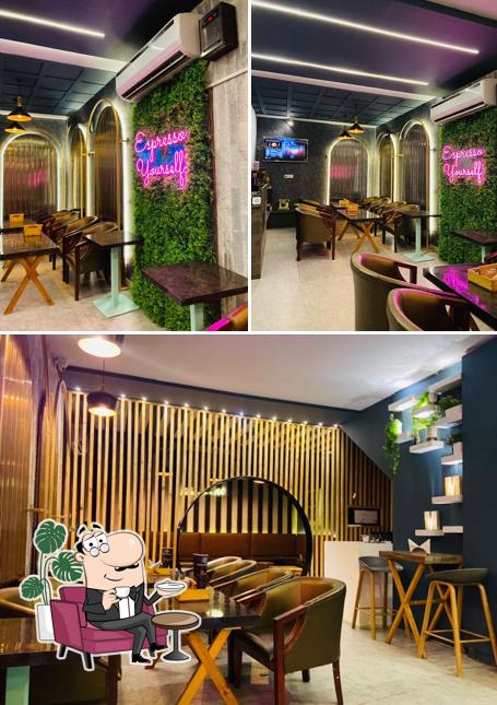 The restaurant's interior and food