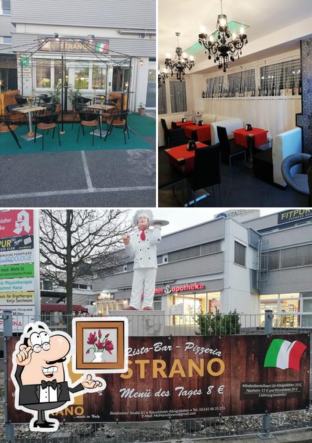 Parmi les diverses choses de la intérieur et la extérieur, une personne peut trouver sur Pizzeria Strano