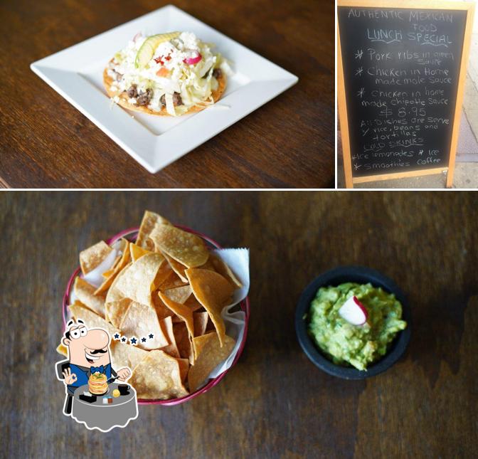 Among various things one can find food and blackboard at Taqueria Milear